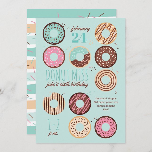 Doughnut Miss Boy's Doughnut Birthday Party Invita Invitation (Front/Back)