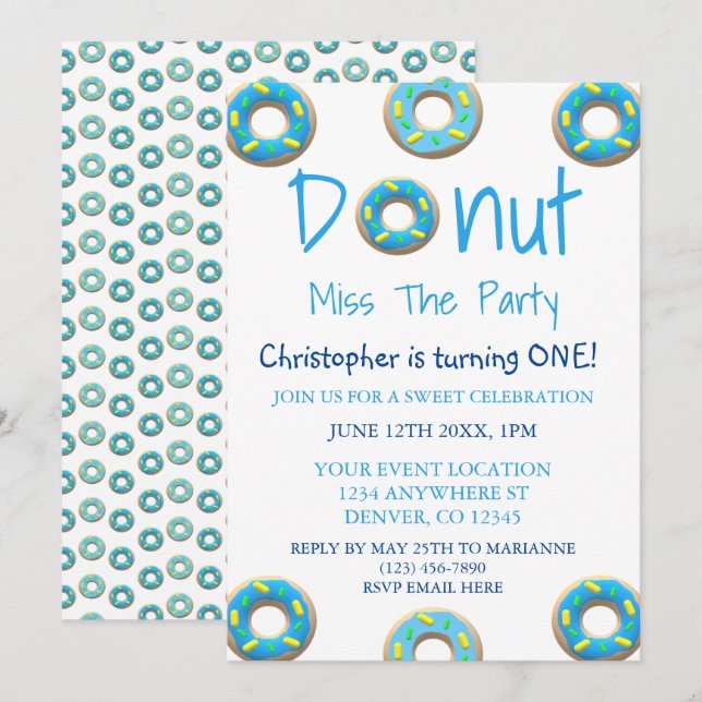 Doughnut Miss The Party 1st Birthday Invitation (Front/Back)