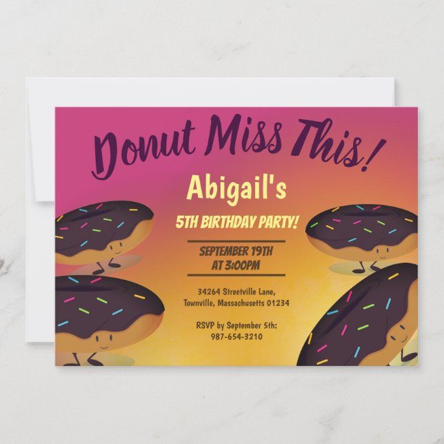 Doughnut Miss This chocolate frosted doughnut birt Invitation (Front)
