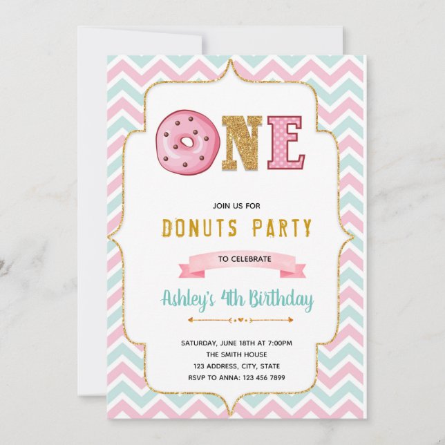 Doughnut one 1st birthday invitation (Front)