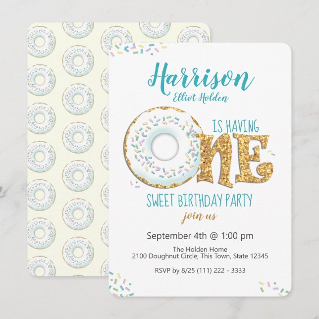 Doughnut One Sweet 1st Birthday Party Invitation (Front/Back)