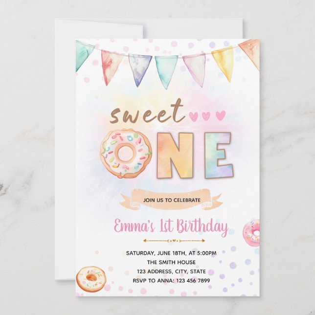 Doughnut ONE sweet birthday invitation (Front)