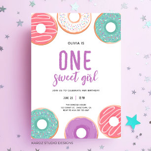 Doughnut One Sweet Girl 1st Birthday Invitation