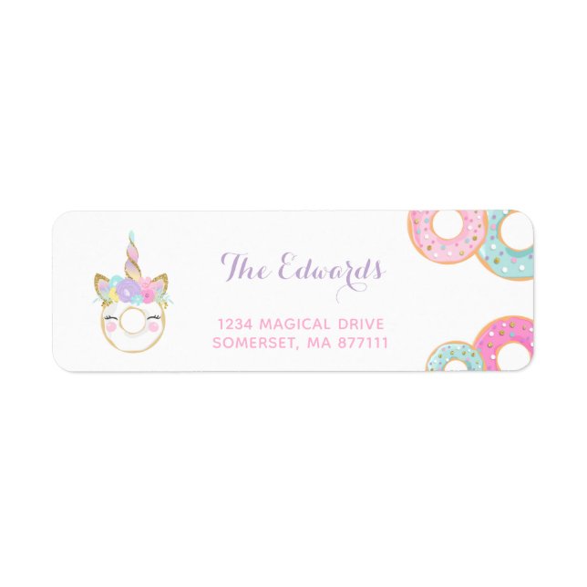 Doughnut Party Address Labels Doughnut & Unicorn (Front)