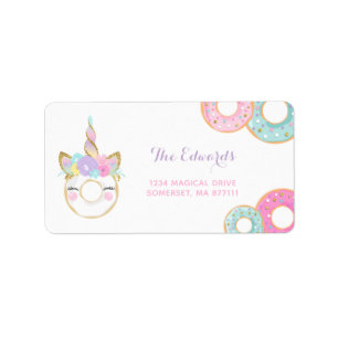 Doughnut Party Address Labels Doughnut & Unicorn