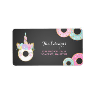 Doughnut Party Address Labels Doughnut & Unicorn