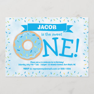 Doughnut Party Boy First Birthday Invitation