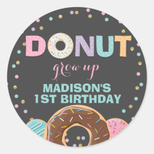 Doughnut Party Favour Tag Sticker Seal Doughnut Gr
