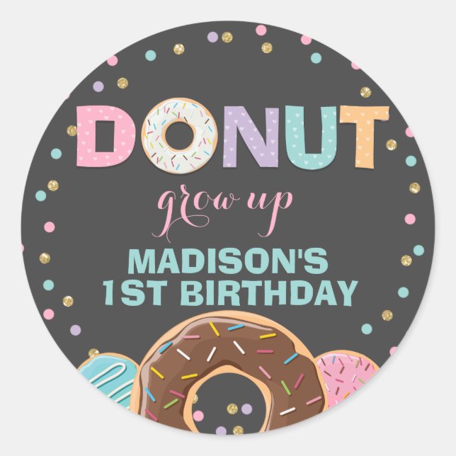 Doughnut Party Favour Tag Sticker Seal Doughnut Gr (Front)