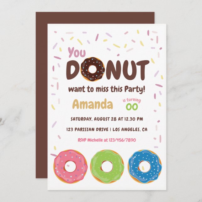 Doughnut Party Invitation (Front/Back)