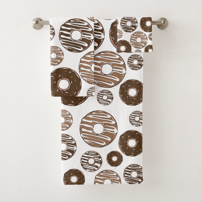 Doughnut Pattern, Chocolate Doughnuts, Caramel Dou Bath Towel Set (Insitu)