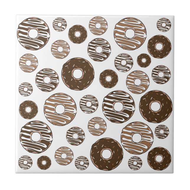 Doughnut Pattern, Chocolate Doughnuts, Caramel Dou Ceramic Tile (Front)