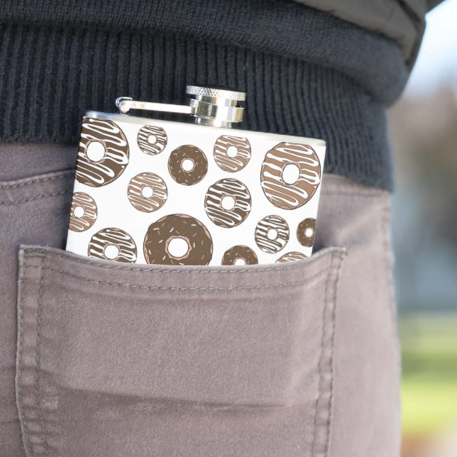 Doughnut Pattern, Chocolate Doughnuts, Caramel Dou Hip Flask (In Situ)