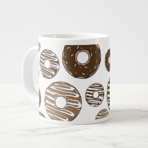 Doughnut Pattern, Chocolate Doughnuts, Caramel Dou Large Coffee Mug
