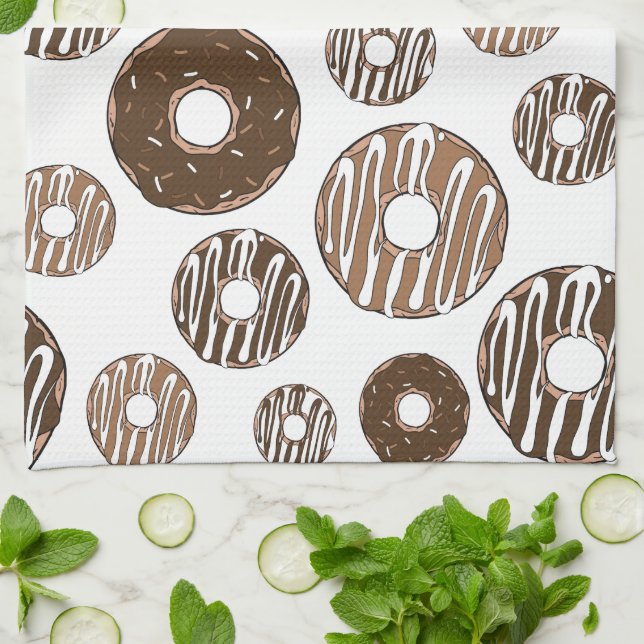 Doughnut Pattern, Chocolate Doughnuts, Caramel Dou Tea Towel (Folded)