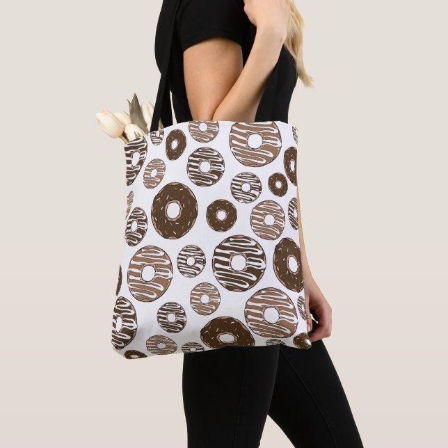 Doughnut Pattern, Chocolate Doughnuts, Caramel Dou Tote Bag (Close Up)