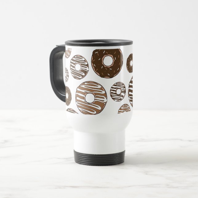 Doughnut Pattern, Chocolate Doughnuts, Caramel Dou Travel Mug (Front Left)