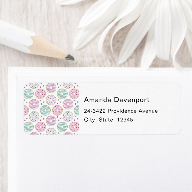 Doughnut Pattern Cute Colourful Address Return Address Label (Insitu)