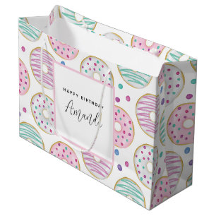 Doughnut Pattern Cute Colourful Birthday Large Gift Bag