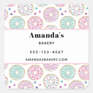 Doughnut Pattern Cute Colourful Business Square Sticker
