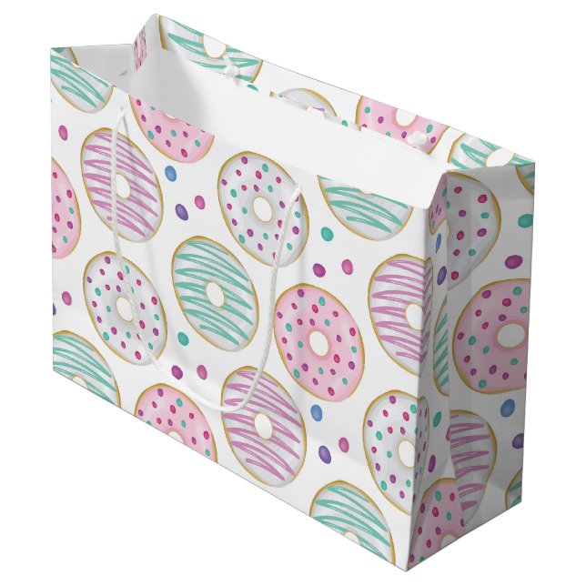 Doughnut Pattern Cute Colourful Large Gift Bag (Front Angled)