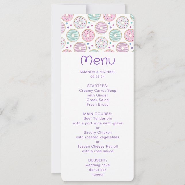 Doughnut Pattern Cute Colourful Menu Invitation (Front)