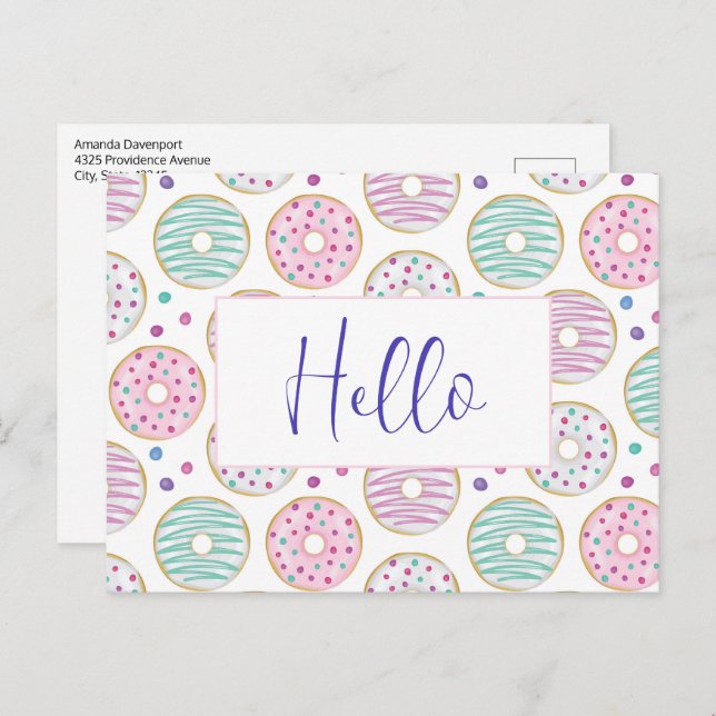 Doughnut Pattern Cute Colourful Postcard (Front/Back)