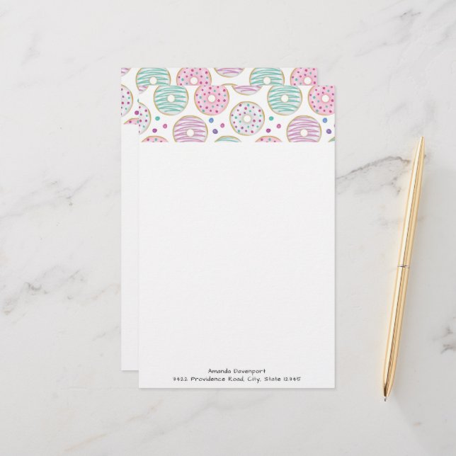 Doughnut Pattern Cute Colourful Stationery (Front/Back In Situ)