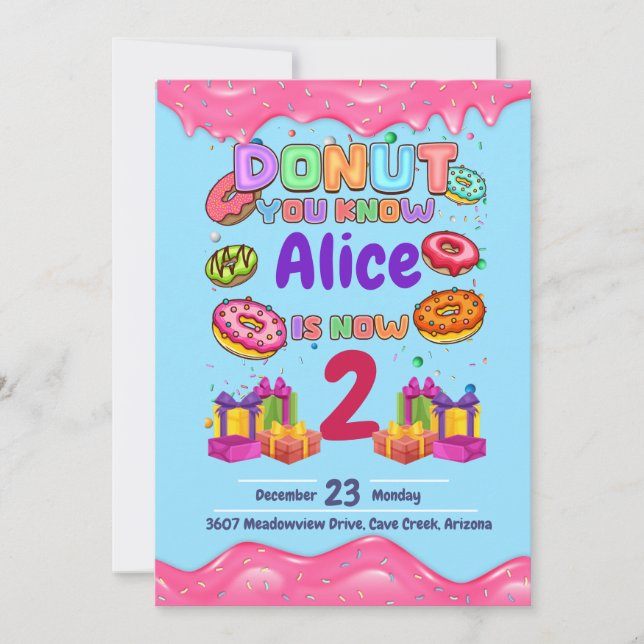 Doughnut Personalised Colour Sprinkle Birthday Par Invitation (Front)