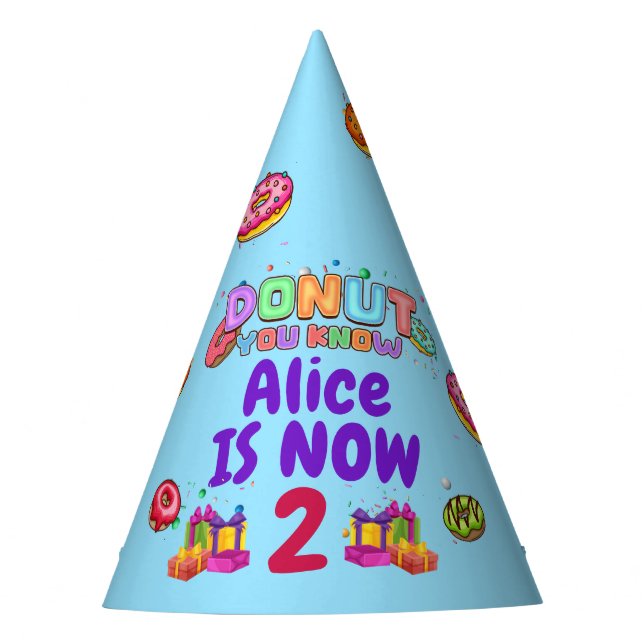Doughnut Personalised Colour Sprinkle Birthday Par Party Hat (Front)