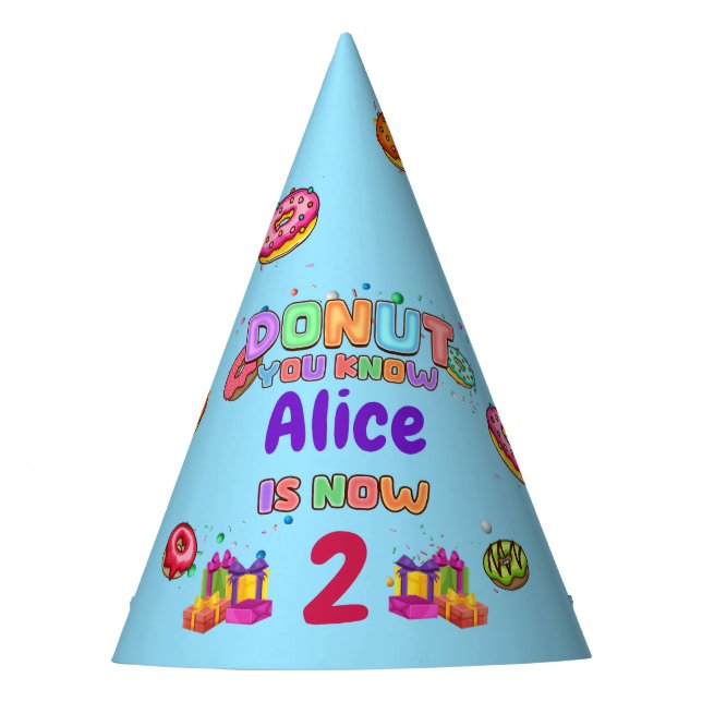Doughnut Personalised Colour Sprinkle Birthday Party Hat (Front)