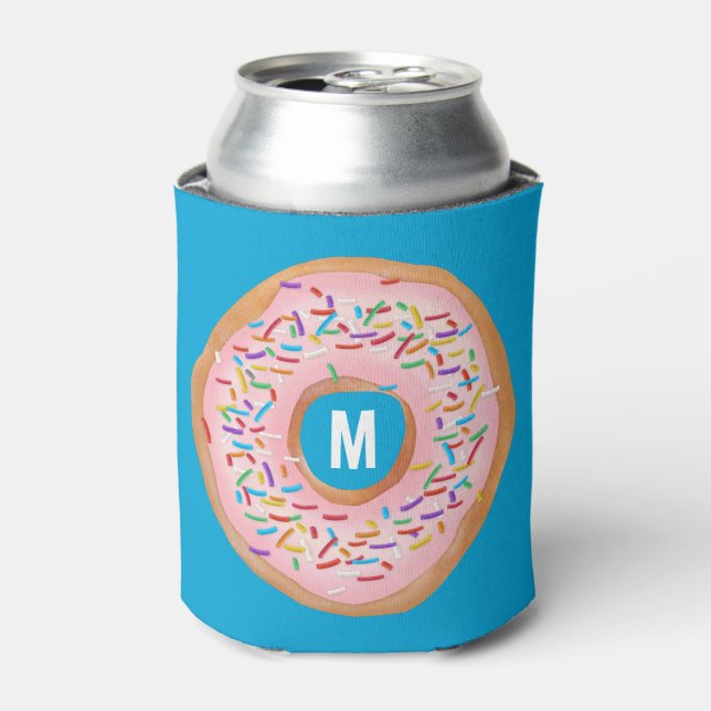 Doughnut Pink Frosted Sprinkle Cute Doughnut Monog Can Cooler (Can Front)