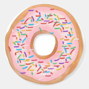 Doughnut Pink Frosting Sprinkles Cute Food   Classic Round Sticker