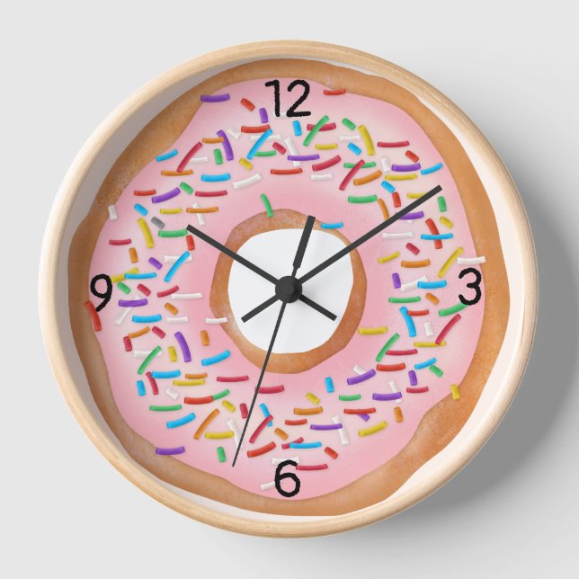 Doughnut Pink Frosting Sprinkles Cute Food | Dough Clock (Front)