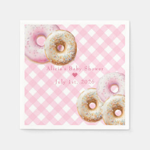 Doughnut Pink Gingham Girl Baby Shower Napkin
