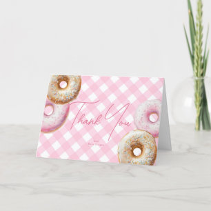 Doughnut   Pink Gingham Girl Baby Shower Thank You Card