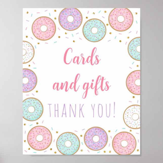 Doughnut Pink Gold Cards & Gifts Birthday Sign (Front)