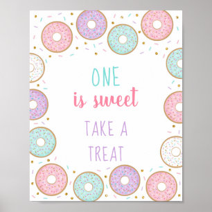 Doughnut Pink Gold One Is Sweet Take A Treat Birth Poster