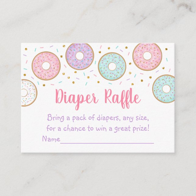 Doughnut Pink Gold Pastel Baby Shower Diaper Raffl Enclosure Card (Front)
