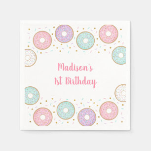 Doughnut Pink Gold Pastel Birthday Napkin
