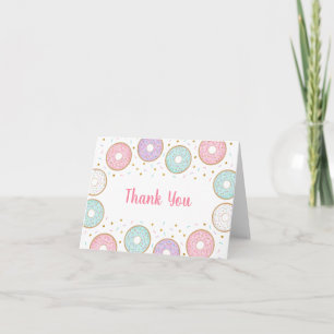 Doughnut Pink Gold Pastel Birthday Thank You Card