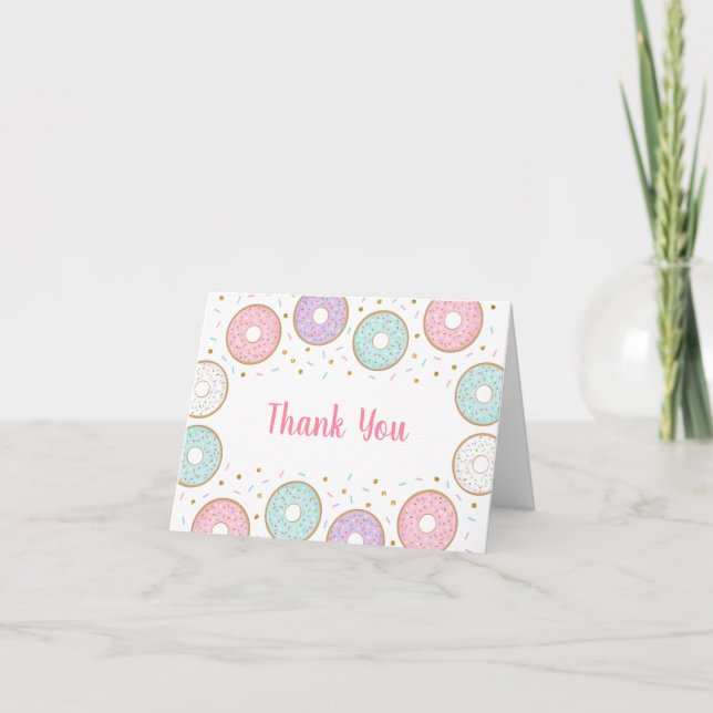 Doughnut Pink Gold Pastel Birthday Thank You Card (Front)