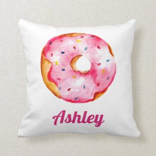 Doughnut pink rainbow sprinkles custom name cute cushion