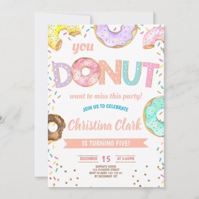 Doughnut Pink Sprinkles Girl Birthday Party Invitation (Front)