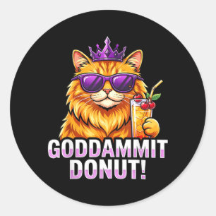 Doughnut Princess Cat Meme Kawaii Funny Cartoon St Classic Round Sticker