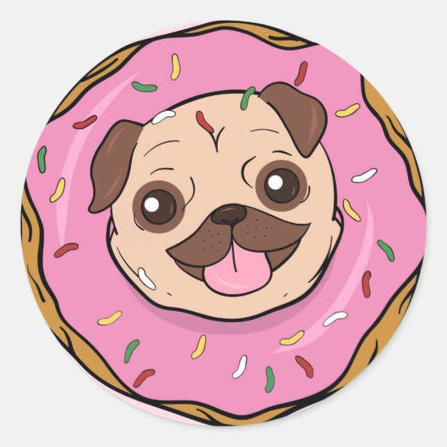 Doughnut Pug Classic Round Sticker (Front)