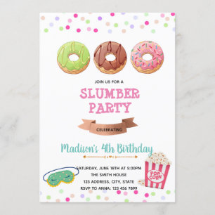 Doughnut pyjamas birthday theme invitation