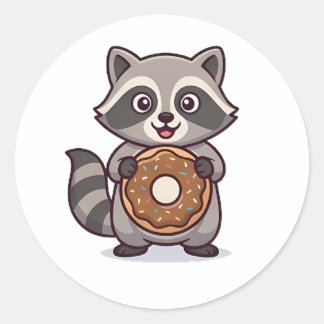Doughnut Racoon Classic Round Sticker