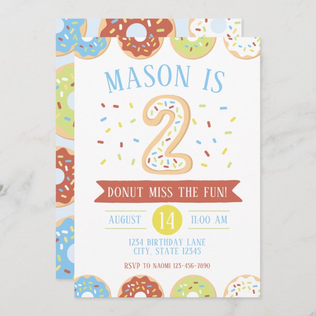 Doughnut Second Birthday Invitation (Front/Back)