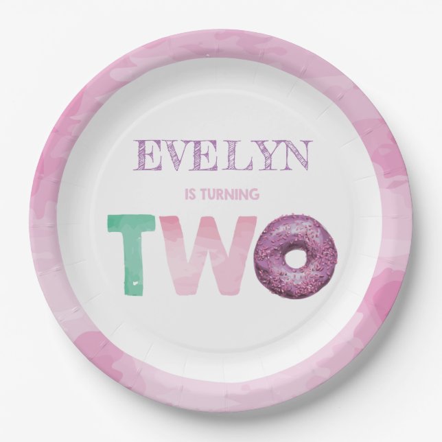 Doughnut Second Birthday Personalised Paper Plate (Front)